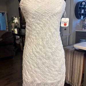 Altar'd State Strapless Textured Cream Dress